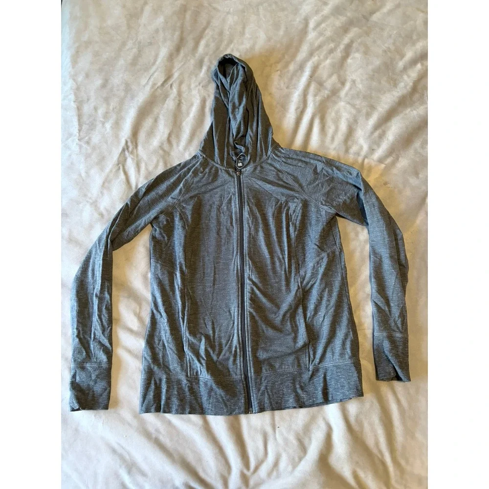 Tek Gear DryTek Womens Gray Full Zip Hoodie Sweatshirt Large Thumbholes Active - Picture 1 of 4